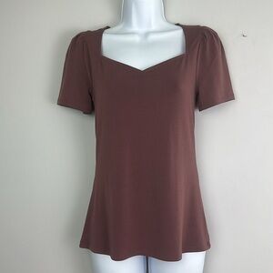 NEW Express Mauve Short Puff Sleeve Top Size S Stretch Textured Career Blouse